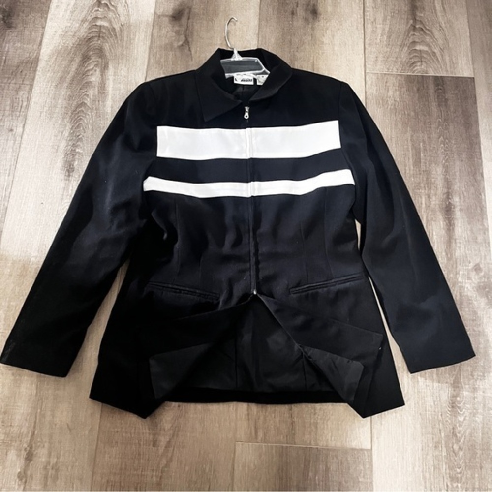 Newport News Styleworks Black White Jacket Women Small Zip Faux Pocket Lined VTG - Picture 8 of 10